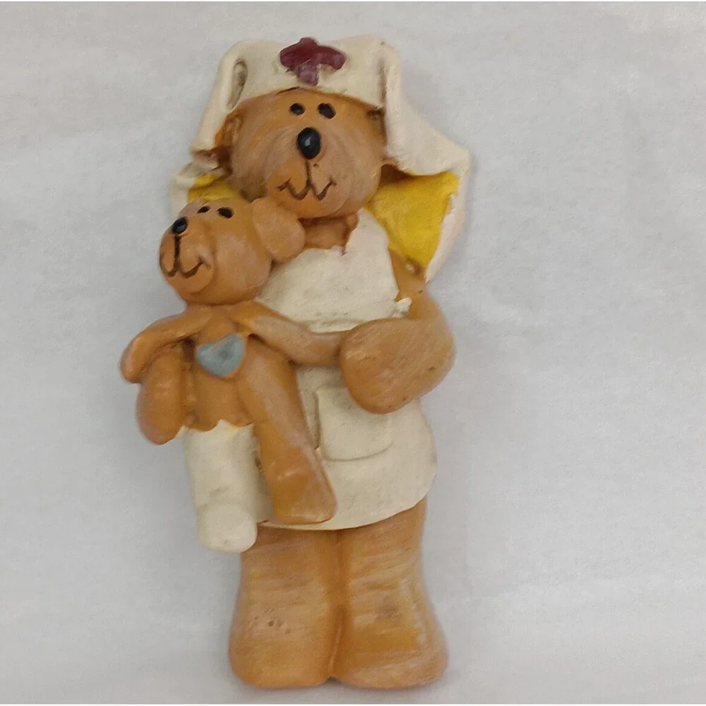 Hand Made Collectible Resin Teddy Bear Dimensional  Brooch Lot Of 3 Vintage 80s